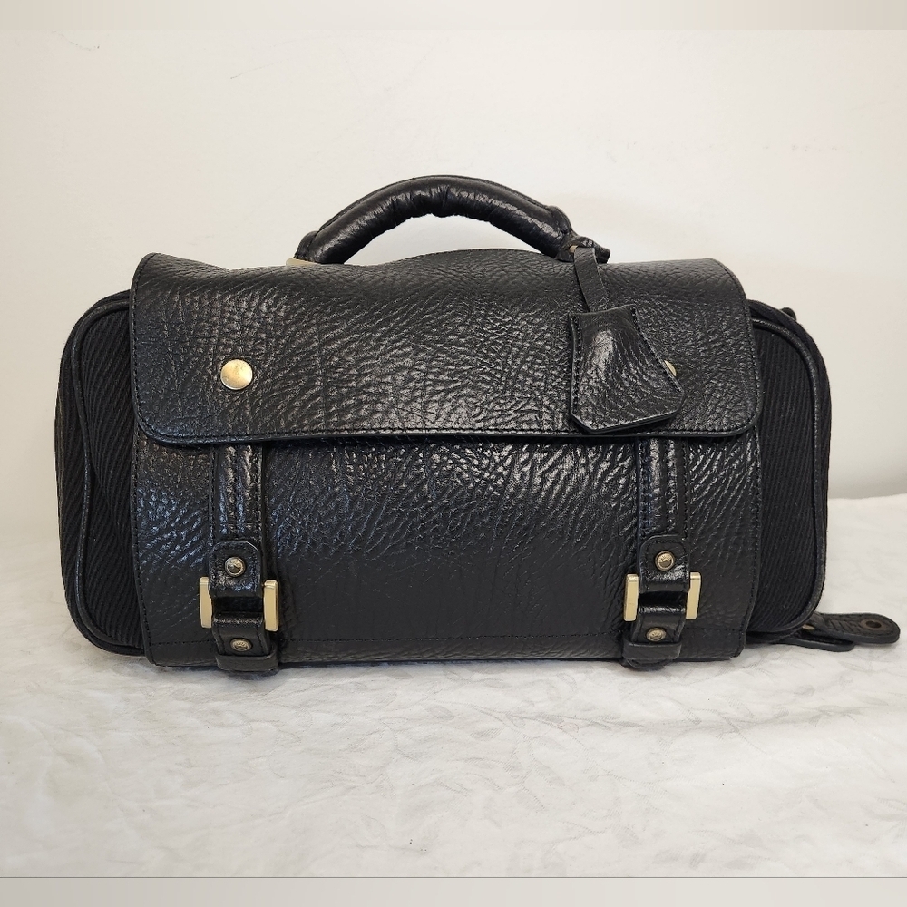 Black Leather Curduroy Travel Bag